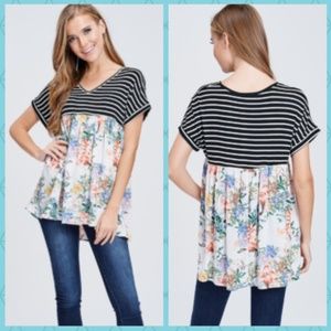 Empire waistline stripes and floral top pack of 3